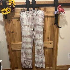 Roxy Women's Tie-Dye Flare Pants in Cream and Dirty Blush